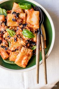 Pasta with fried eggplants