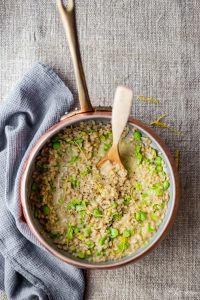 Barley risotto with fava beans, pecorino and lemon zest