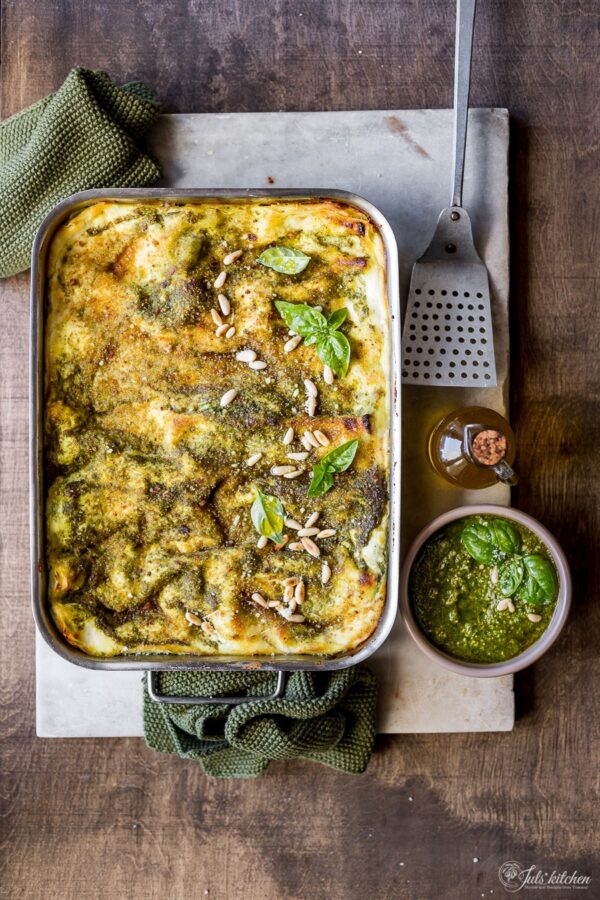 Basil pesto and ricotta lasagna