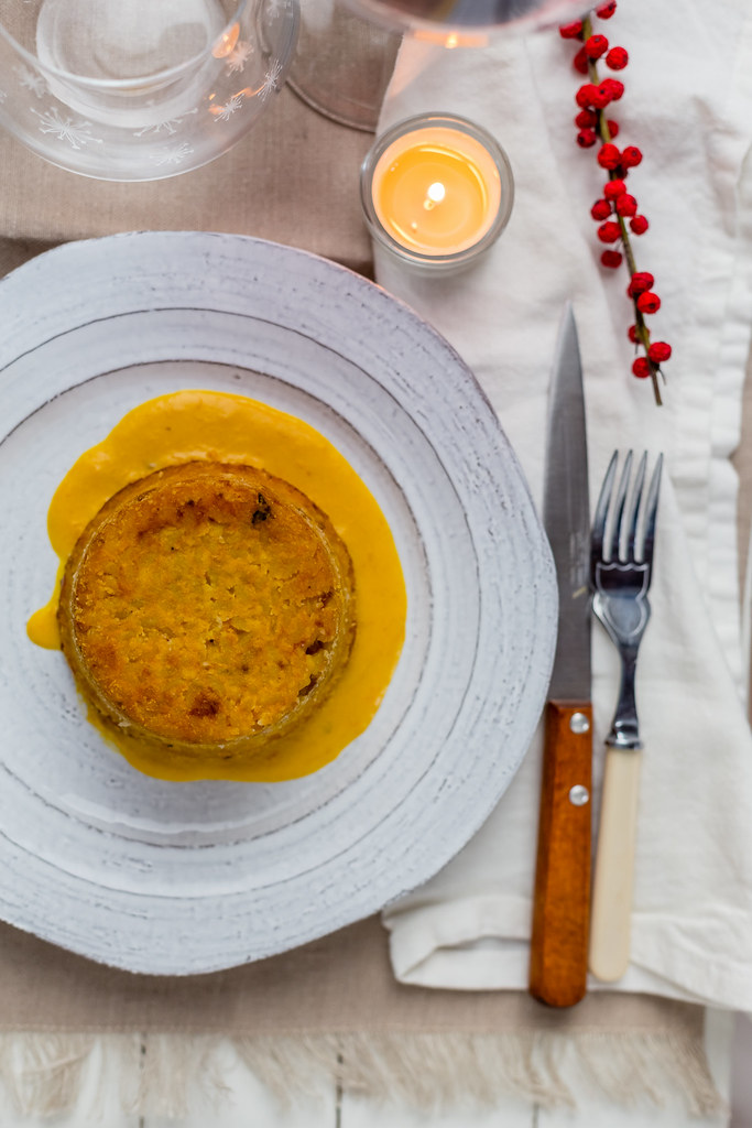 Rice timbale with pumpkin and sausage