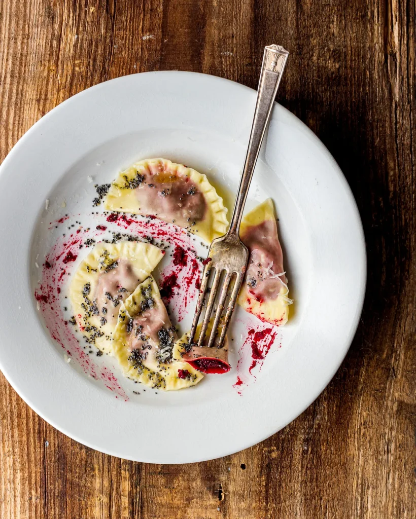 Casunziei all’ampezzana, Beetroot Tortelli with Poppy Seed Dressing